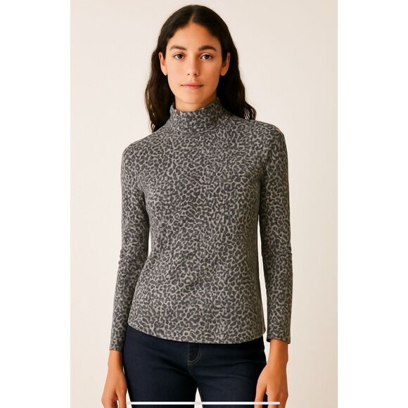 J MCLAUGHLIN NORA TOP TURTLENECK CHEETAH CASUAL CHIC TRANSITIONAL PIECE M - Picture 1 of 12